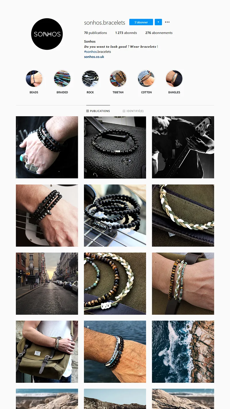 SLUSH - Grille Instagram pour la marque de bracelets pour homme SONHOS