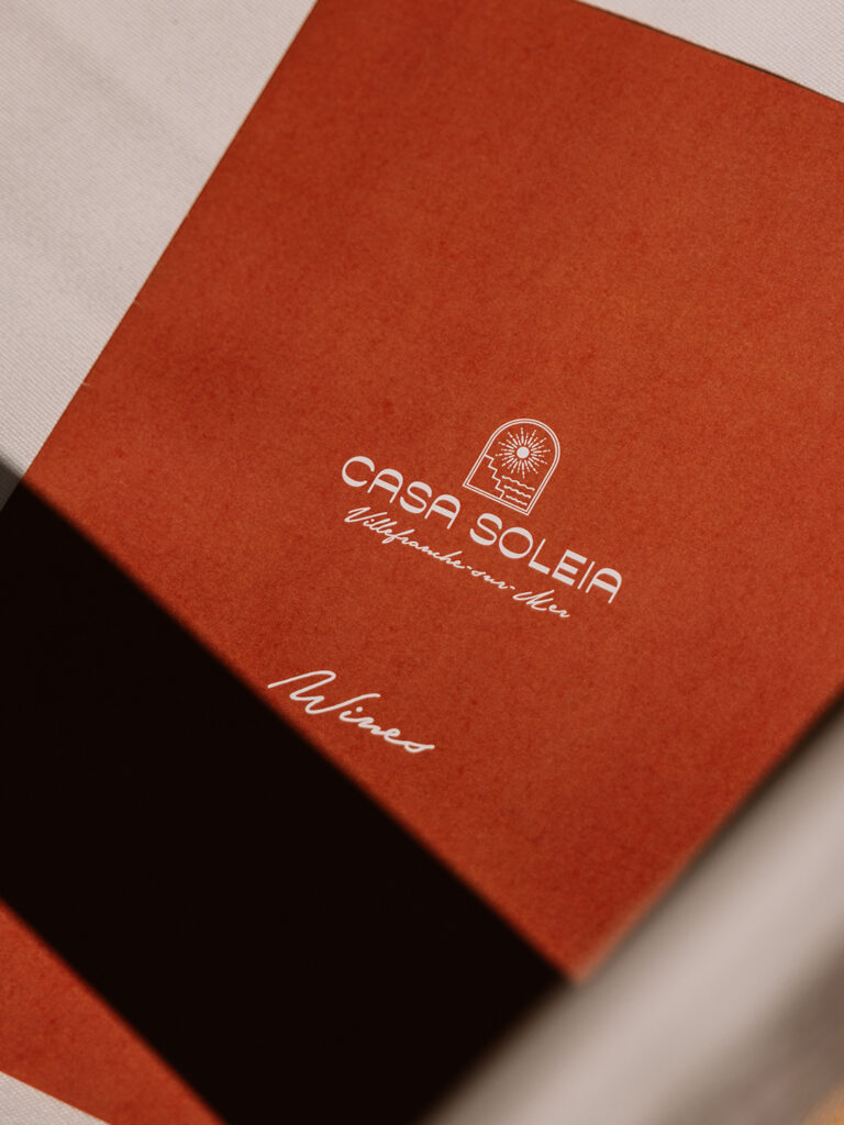 Casa Soleia communication material, restaurant menu and printed stationery created by Slush