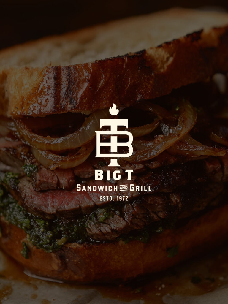 Visual identity for Big T BBQ sandwich shop created by SLUSH